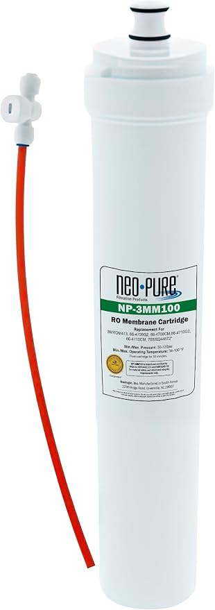 Neo-Pure NP-3MM100 SQC Reverse Osmosis Membrane Cartridge, 100 GPD TFC Filter Compatible with Water Factory 66-4706G2 for SQC3 and SQC4 RO Systems – Single