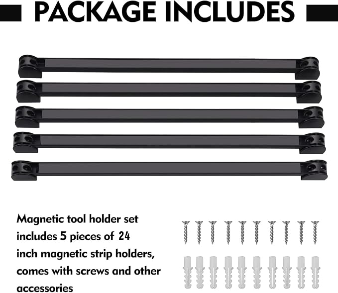 24" Magnetic Tool Holder, 5 Packs Magnetic Storage Strips Magnet Bar PVC Coated for Garage Tool Organizer Mounted Hanging Strip,Heavy Duty of Holder Easy to Install