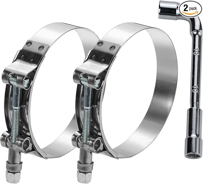 2 Pack 3.75 Inch T Bolt Hose Clamps 102-110mm, Heavy Duty Stainless Steel Turbo Intercooler Clamps for Diesel Truck Industrial Exhaust Marine