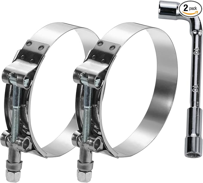 2 Pack 3.5 Inch T Bolt Hose Clamps 95-103mm, Heavy Duty Stainless Steel Turbo Intercooler Clamps for Diesel Truck Industrial Marine