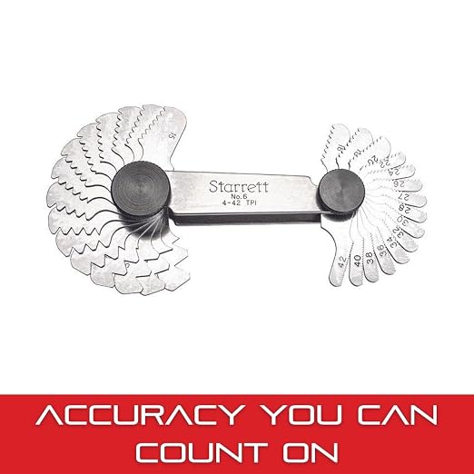 Starrett Steel Screw Pitch Gage with Locking Device - Ideal for Construction Work and Home Improvement - 4-42 TPI Range, 30 Number of Leaves - 6