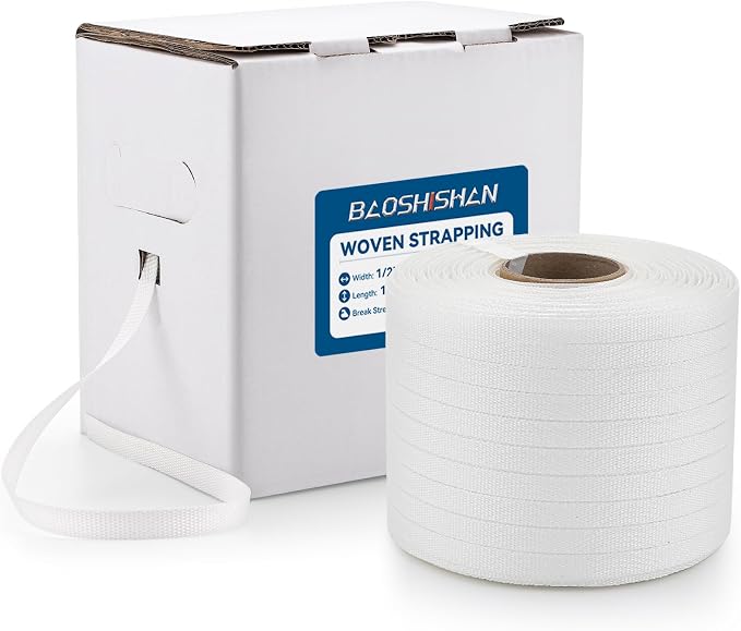 BAOSHISHAN 1/2'' x 1000ft (300m) Woven Cord Strapping Roll | 1800lbs Heavy Duty Banding Pallet Strapping Kit, with Self-Dispensing Box