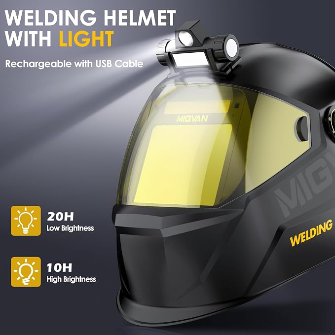 Welding Helmet Auto Darkening True Color Large Viewing, Welding Hood Solar/Rechargeable Battery Powered, Wide Shade 4/5-13 with 4 Arc Sensor, Optical Clarity Welding Mask for TIG MIG ARC Grind
