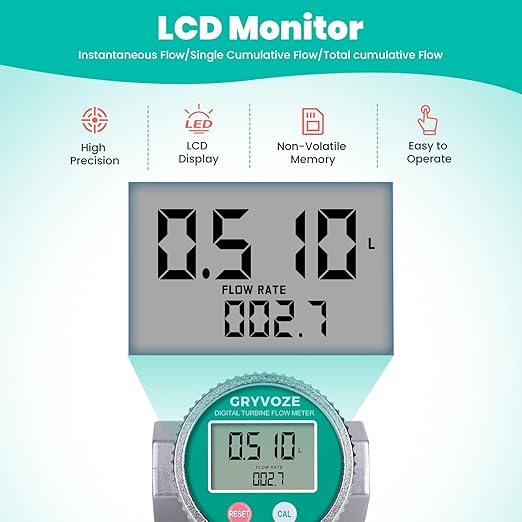 Waterproof 3/4 Inch Digital Water & Fuel Flow Meter, EMI Protection, 1-13.2 GPM Inline NPT Thread Fuel Meter for Water, Diesel, Gas Oil, Gasoline, Kerosene, Methanol, and Other Liquids