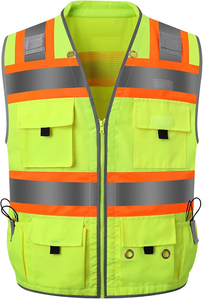 Surveyor Safety Vest with 8 Pockets, ANSI Class 2 High Visibility Vest for Men & Women