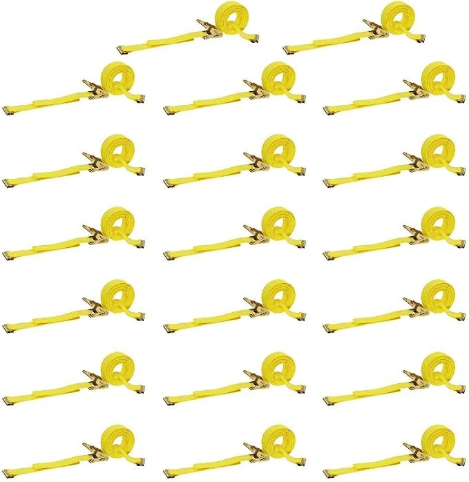 DC Cargo Mall E Track Ratchet Straps Cargo Tie-Downs, (Pack of 20) 2 x 12 Heavy Duty Yellow Tie-Down Rachet Straps, Strong Ratchet Strap, E Track Spring Fittings, Tie Down Motorcycle