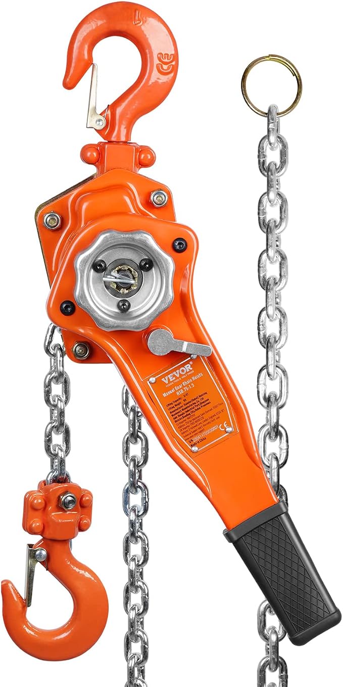 VEVOR Manual Lever Chain Hoist, 3/4 Ton 1650 lbs Capacity 5 FT Come Along, G80 Galvanized Carbon Steel with Weston Double-Pawl Brake, Auto Chain Leading & 360° Rotation Hook, for Garage Factory Dock