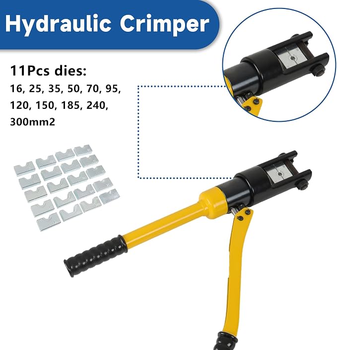 WFLNHB 16 Ton Hydraulic Wire Cable Lug Terminal Crimper Crimping Tool with 11 Dies YQK-300 Fit for for Welding Cables, Power Wires and Electrical Cables