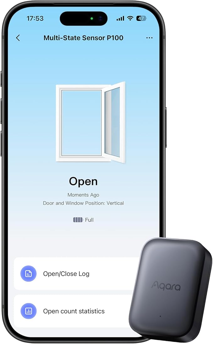 Aqara Multi-State Sensor P100, Thread/Zigbee Door and Window & Vibration Sensor, Open/Close or Object Monitoring, 10-Level Sensitivity, Supports Apple Home, Home Assistant, Alexa, Black