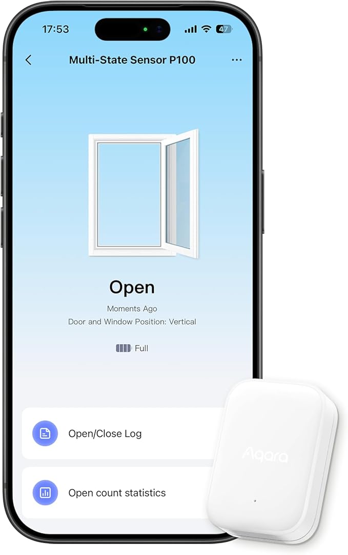 Aqara Multi-State Sensor P100, Thread/Zigbee Door and Window & Vibration Sensor, Open/Close or Object Monitoring, 10-Level Sensitivity, Supports Apple Home, Home Assistant, Alexa, White