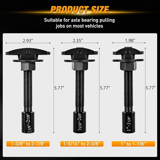 GOOACC 3PCS Rear Axle Bearing Puller Set, Axle Bearing Puller Removal Tool Kit with 3 Sizes 1" to 1-7/8", 1-5/16" to 2-3/8" & 1-3/8" to 2-7/8" Axle Wheel Bearing Removal Tools for Axles Bearings Black