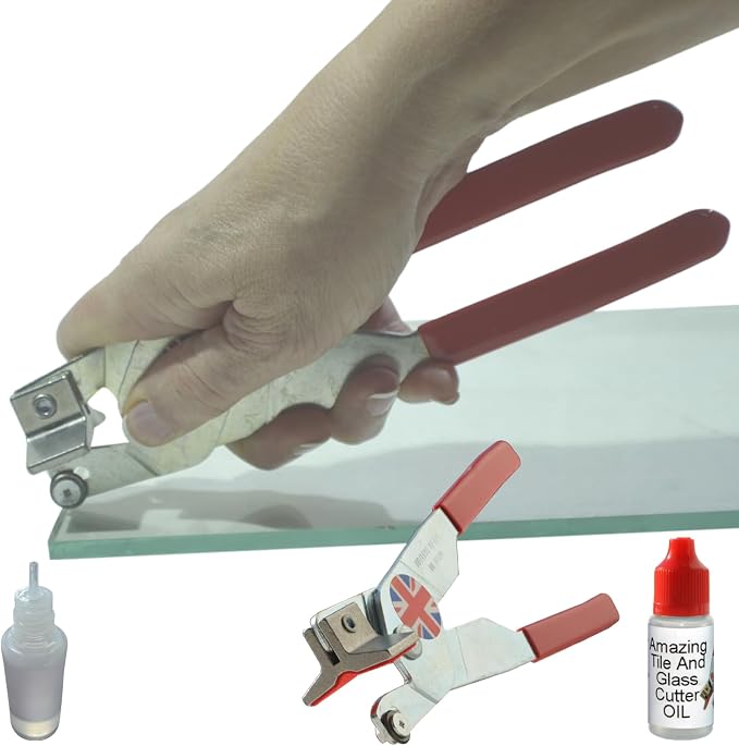 Glass Cutter for Thick Glass – Built-in Breaker, No Tap - Tap and Hope It Works, 2-in-1 Cutting Tool for Repairing Windows and Picture Frames, Incl. Oil, Step-by-Step Instructions and Online Videos