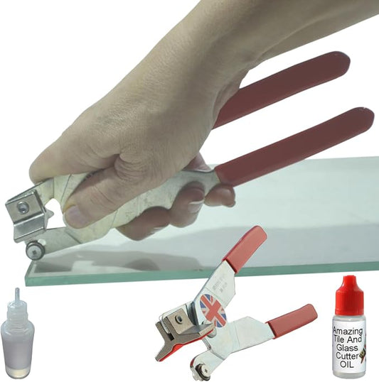 Glass Cutter for Thick Glass – Built-in Breaker, No Tap - Tap and Hope It Works, 2-in-1 Cutting Tool for Repairing Windows and Picture Frames, Incl. Oil, Step-by-Step Instructions and Online Videos
