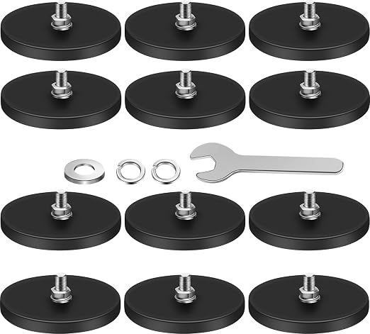 DIYMAG 1/4 Rubber Coated Magnets, 120LBS Anti-Scratch Neodymium Magnet Base Strong Large Magnetic License Plate Hold with Black Rubbers Coating for Light Bar Mirror and Camera 12 Packs