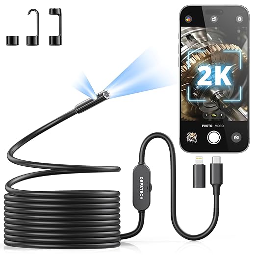 DEPSTECH 2K Endoscope Camera with Light: 2560P QHD Dual Lens Inspection Borescope with 16.5FT Snake Cable for iPhone & Android, Industrial Scope Automotive Tools for Sewer, HVAC, Plumbing, Mechanic