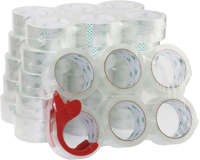 BOMEI PACK 36 Rolls No Noise Silent Clear Packing Tape with Free Dispenser, 2.4mil x1.88 x 55 Yard, Quiet Packing Tape, Heavy Duty Packaging Tape for Moving, Shipping, Office and Storage