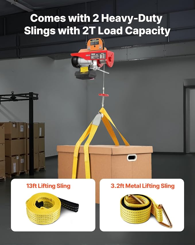 VEVOR Electric Hoist with Wireless Remote Control, 110v 440lbs Electric Hoist with Remote Control, 40ft/20ft Lifting Height Motor, for Garage Warehouse Factory