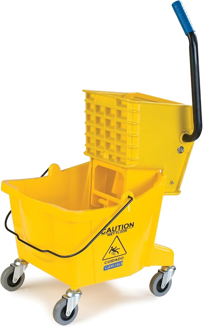 Carlisle FoodService Products Sparta Commercial Mop Bucket with Side Press Wringer, 26 Quart, Polypropylene, Yellow, 1 Count