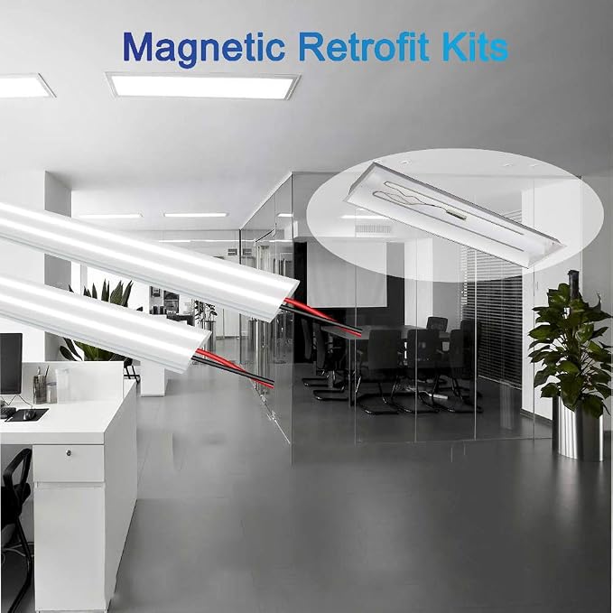 4FT LED Magnetic Retrofit Kit, 36W, 5000K Daylight White, 5400LM, 0-10V Dimmable, T8 T10 T12 Fluorescent Replacement