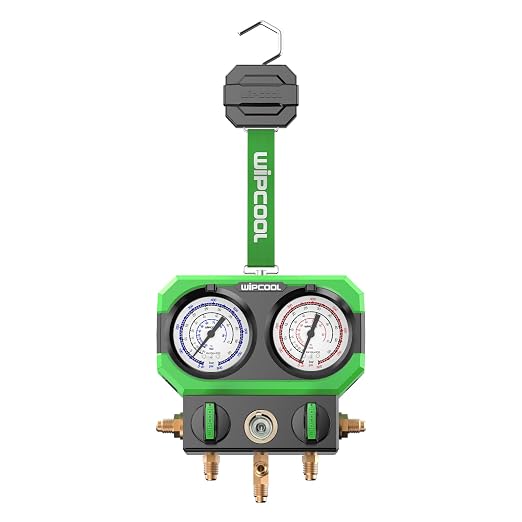 WIPCOOL Manifold Gauge for R22 R410A/R32 R404A R407C Air Conditioning Refrigerants, with Sight Glass 3 * 1/4" SAE Ports, Shockproof Integrated Design