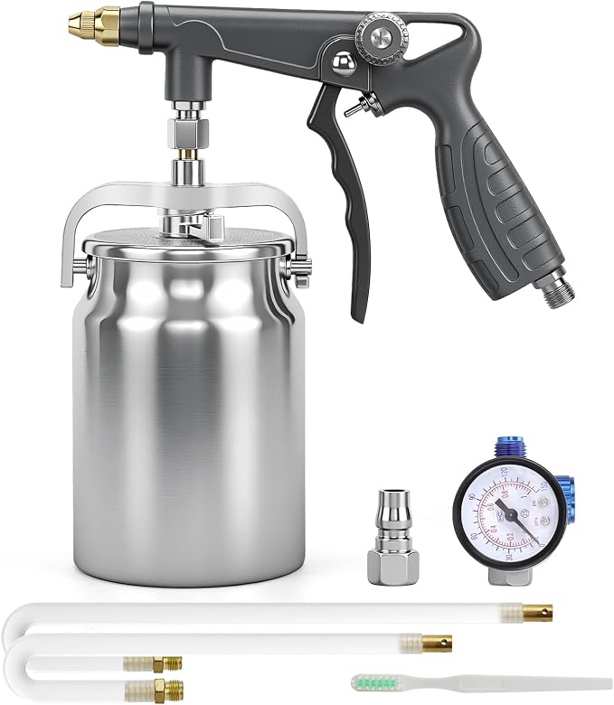 Undercoating Spray Gun with Suction Feed Cup, 360° & Straight Spray Hoses, for Truck Bed Liner Coating, Rubberized Undercoat, Rust Proofing (Gray)