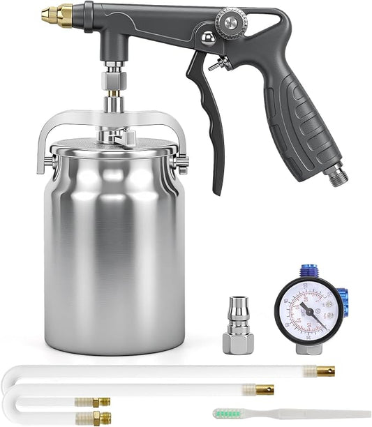 Undercoating Spray Gun with Suction Feed Cup, 360° & Straight Spray Hoses, for Truck Bed Liner Coating, Rubberized Undercoat, Rust Proofing (Gray)