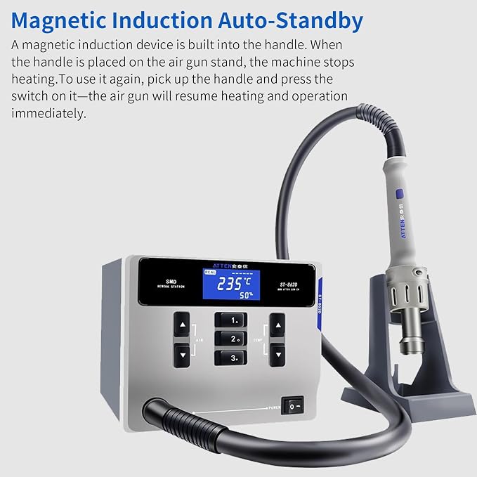 ATTEN ST-862D Hot Air Rework Station, 1000W Hot Air Soldering Station with Auto Sleep Function, Equipped with Large LCD Display & 4Air Nozzles, Suitable for Micro Soldering Rework