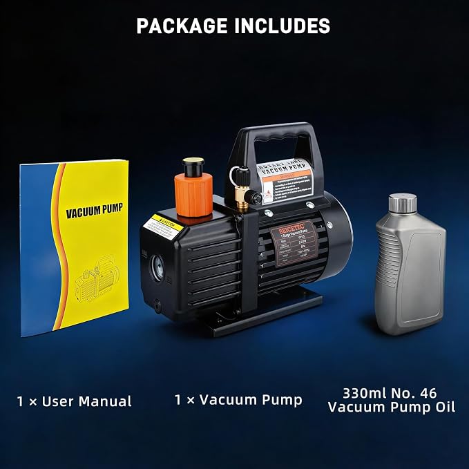 3.5 CFM 1/4 HP HVAC Vacuum Pump | Single Stage, for Auto AC & HVAC, Compatible with R12 R22 R134a R410a R502, Oil Included
