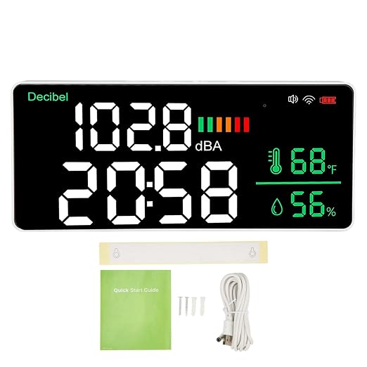 LED Decibel Meter for Tuya 2.4G Wall Mounted Sound Level Monitor 30-130 dBA with Temperature Humidity Display 2000mAh Battery for Home Office Studio Classroom