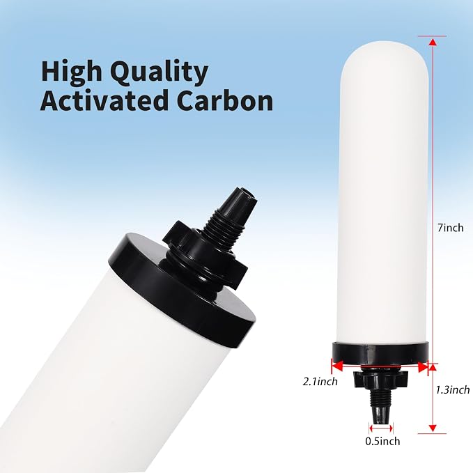 4 PACK 7" Gravity Drinking Water Ceramic Replacement Candle Element Filter with Activated Carbon, 7-Inch Gravity Water Replacement Filter for Basic Gravity Water Filter