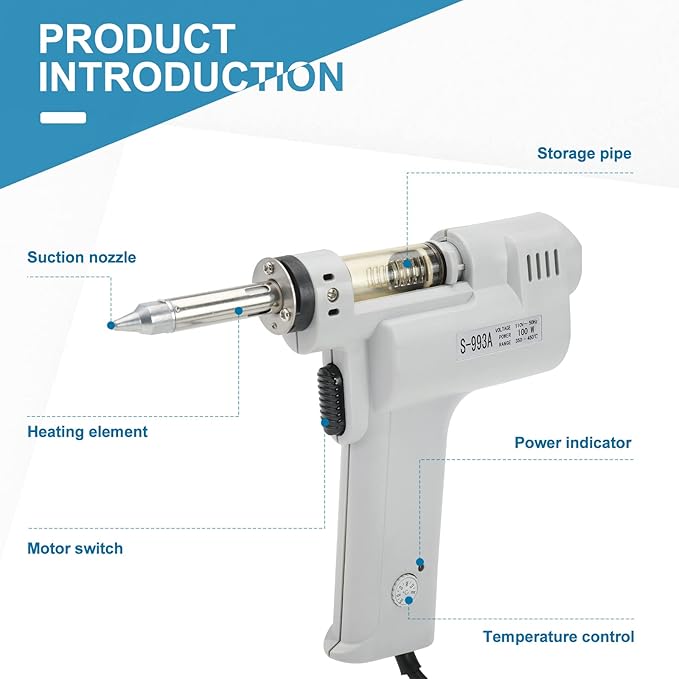 Desoldering Gun S-993A 110V 100W 50HZ Electric Desoldering Gun Solder Sucker Gun Suction Tin Gun with Vacuum Desordering Pump
