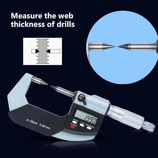 Point Micrometer, 30 Degree, 0-1" / 0-25mm, 0.00005" Resolution, Inch/Metric, Stainless Steel, Inch/Metric