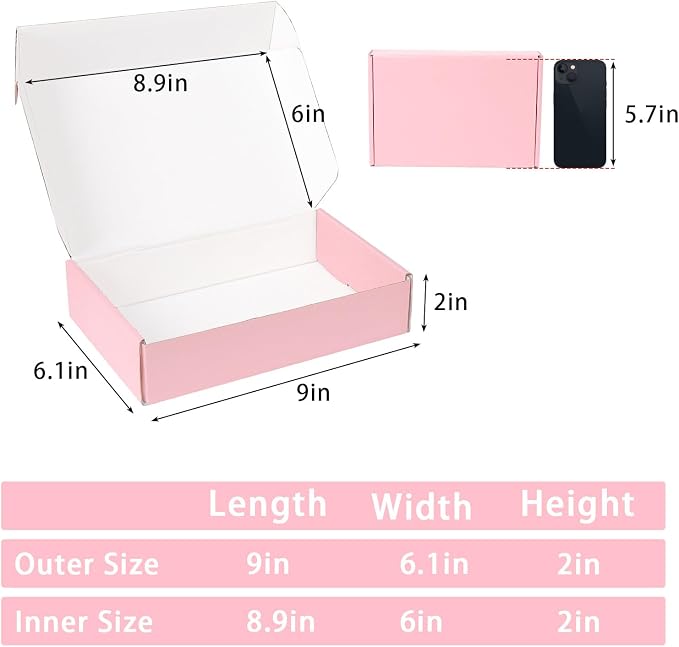 9x6x2 Pink Shipping Boxes, 45 Pack Corrugated Cardboard Mailer Boxes for Packaging Small Business Mailing Gift