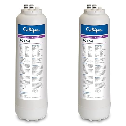 Culligan RC-EZ-4 Premium Water Filtration Replacement Cartridge for Under-Sink, Refrigerator, & RV Systems - EZ Change Water Filter System (500 Gallon Life) (Pack of 2)