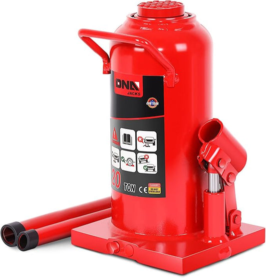 DNA Motoring 20 tons / 44092 lbs Lifting Automotive Welded Hydraulic Bottle Jack for Repair Vehicle, Pickup, Truck, w/Manual Handle, Red,TOOLS-00362