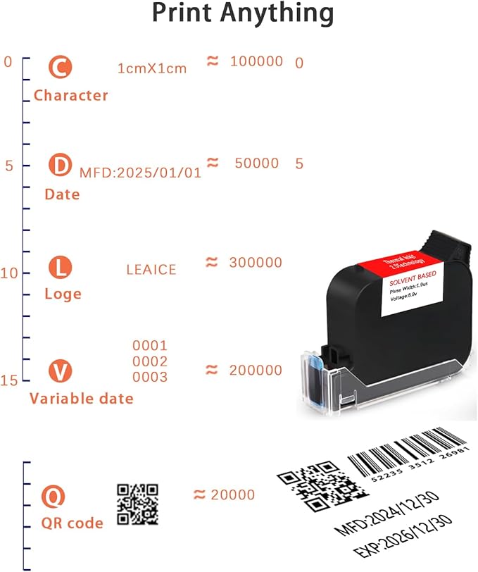 Original 42ml Red Quick Dry Solvent Ink Cartridge Replacement for 1 inch/25.4 mm Handheld Inkjet Printers
