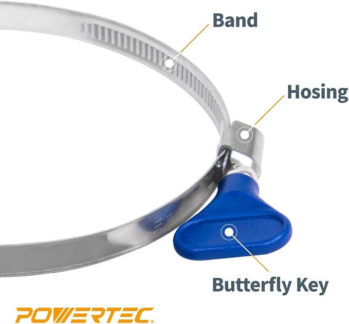 POWERTEC 6" x 10' Dust Collection Hose with Blast Gate and 5pcs Key Hose Clamps for Woodworking and Wood Shop Dust Collection System (70432)