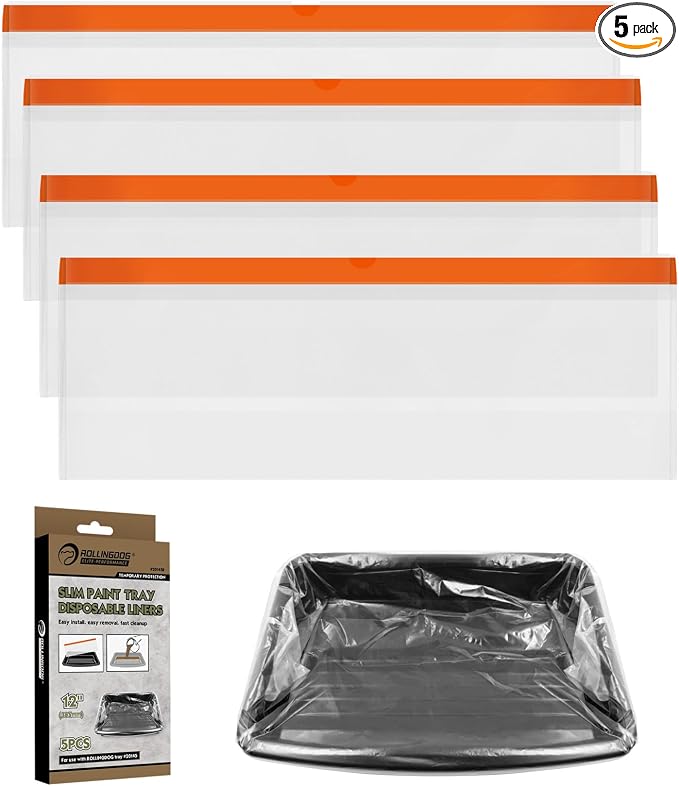 ROLLINGDOG 12 inch Disposable Paint Tray Liners - Heavy Duty LDPE Material Easy Removal and Fast cleanup(Pack of 5)