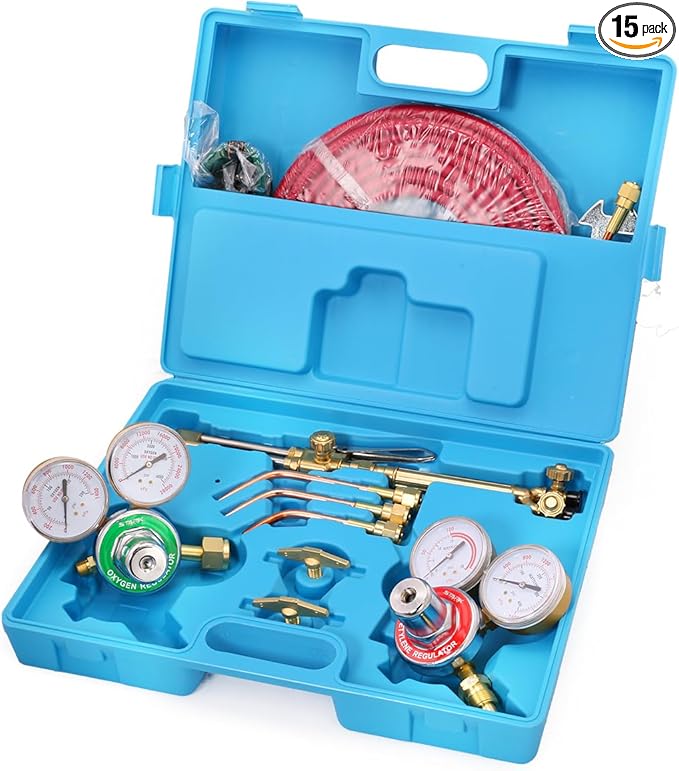 Stark USA Portable Oxygen Acetylene Welder Include Nozzles Cutting Torch, Brazing Set, Gas Welding Kits Gauge, Regulators Set With 11.5' ft Hose, Carrying Case