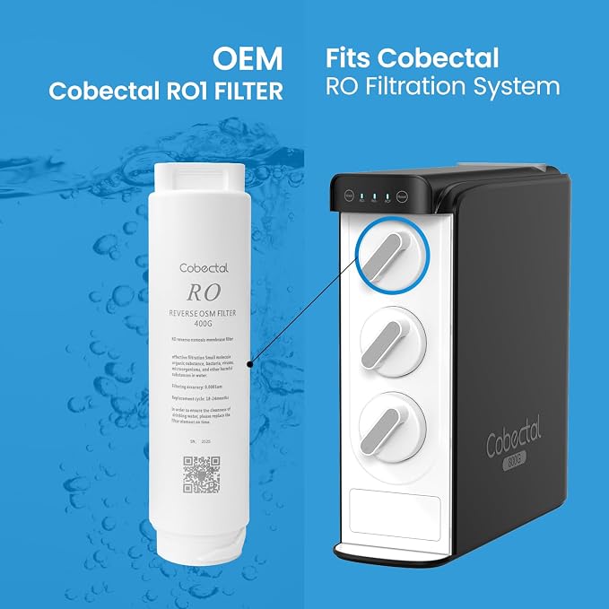Genuine RO1 Water Filter Replacement for Cobectal K8B Under-Sink Reverse Osmosis Water Filter System, Reduces PFAS, PFOA/PFOS, Chlorine, Lead, 24-month Lifetime, 1 Pack