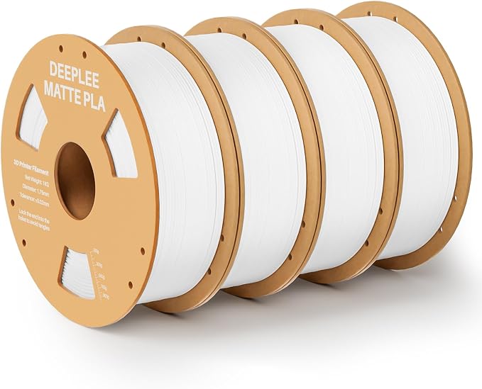 Matte PLA Filament 1.75mm, 3D Printer Filament Dimensional Accuracy +/- 0.02mm, No Clogging, Higher Toughness, Cardboard Spool 3D Filament, 4 Pack White