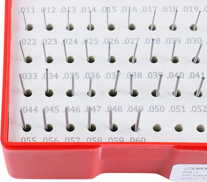 Accusize Industrial Tools 0.011''-0.060'', 50 Pc Steel Plug Pin Gage Set, Plus, Class Zz, P0(+) | 50 Pc, Class ZZ, Plus Tolerance, 2" OAL, Steel, Electro-Etched Sizes