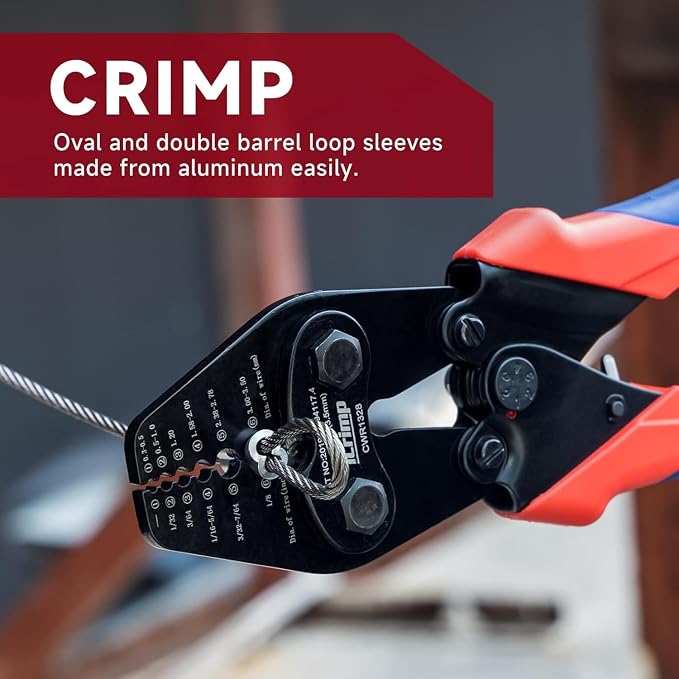 iCrimp Wire Rope Crimping Tool with Built-in Cutter Kit, with 330pcs Loop Sleeve and 45pcs Stainless Steel Thimble, Crimping from 1/32-inch to 1/8-inch
