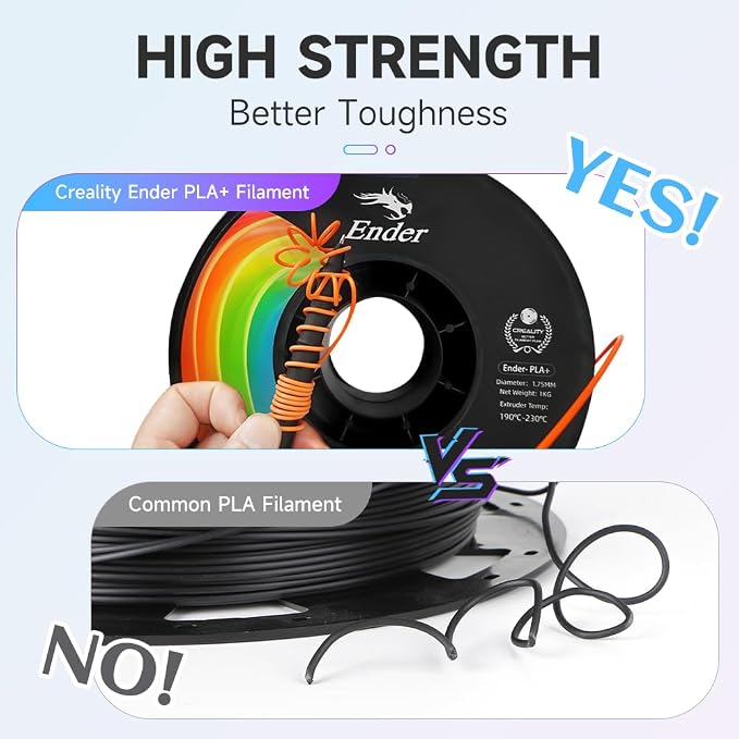 Creality 3D Printer Filament, PLA Plus Filament 1.75mm Rainbow, PLA Pro Toughness Upgraded Dimensional Accuracy +/- 0.03mm, 1KG Spool(2.2lbs) Ender PLA+ Filament for Most 3D Printer