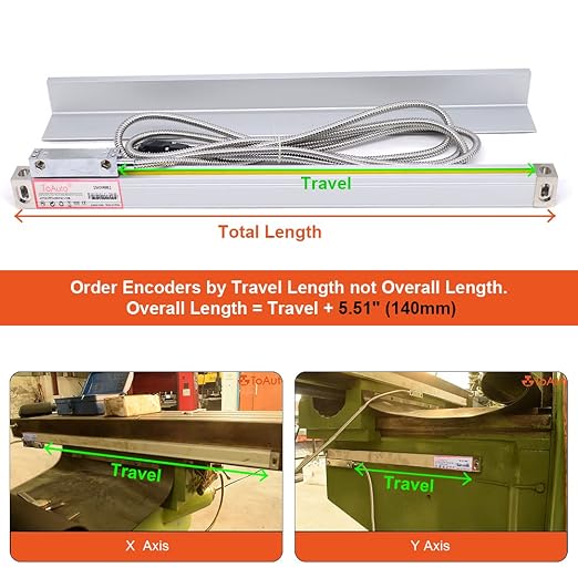 TOAUTO Digital Readout 2 Axis 3 Axis DRO Display Linear Scale 400mm 16" Precision 5um for Bridgeport/Knee Milling Lathe EDM Mill Machine