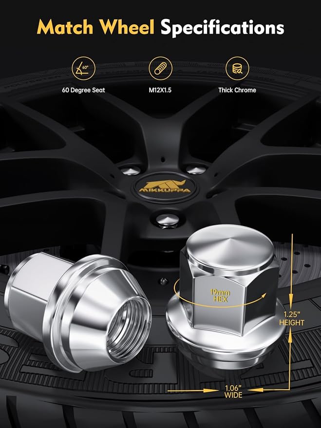 MIKKUPPA M12x1.5 OEM Lug Nuts - Replacement for 2006-2018 Ford Fusion, 2001-2024 Escape, 2003-2018 Focus, 2018+ EcoSport, 2011-2019 Fiesta Factory Wheel, Chrome 20PCS One-Piece Acorn Closed End Nut