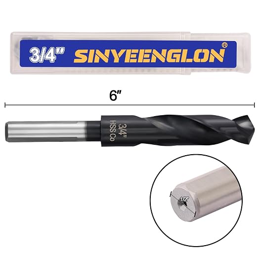 3/4 Cobalt Drill Bit for Metal and Hardened Steel, 1/2 Inch Reduced Shank M35 HSS Twist Heavy Duty Drill Bits, with Index Storage Case