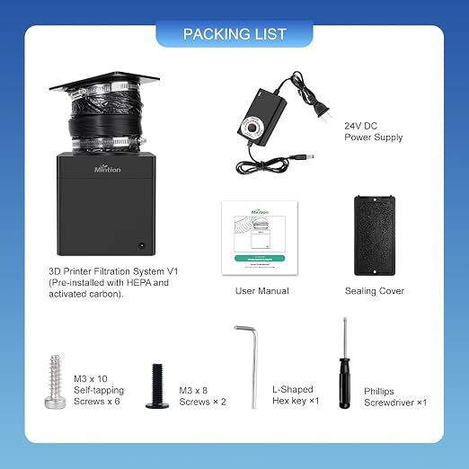 3D Printer Filtration System with HEPA H13 & Activated Carbon, Triple-Layer Air Purifier for ABS/ASA, VOC and Ultrafine Particles Removal for Bambu Lab P1S/X1C & Other Enclosed Printers