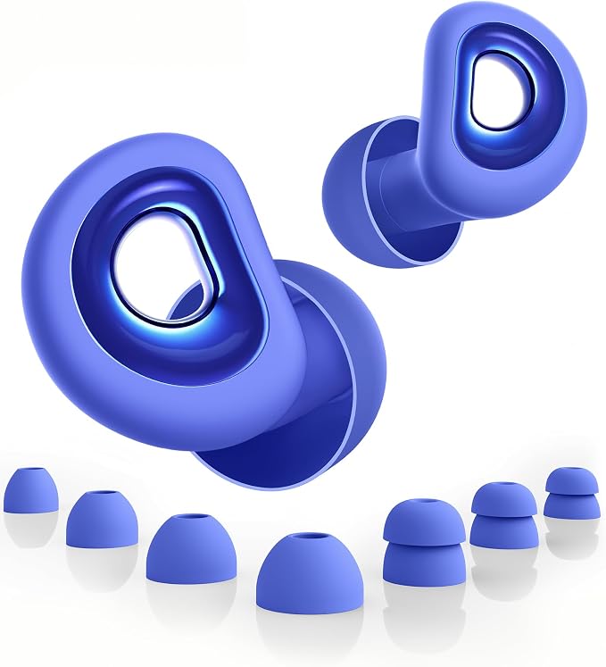 55dB Noise Reduction Ear Plugs for Sleeping, Reusable Noise Cancelling Earplugs for Snoring, Side Sleepers & Travel, Soft Silicone Hearing Protection for Concerts, Studying, Work, Airplane, 7 Ear Tips