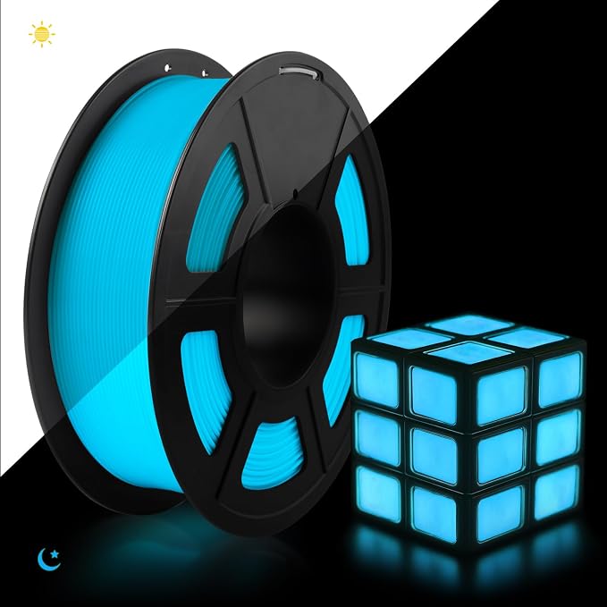 TECBEARS Glow in The Dark PLA Filament, Neatly Wound Luminous PLA 3D Printer Filament, Dimensional Accuracy +/- 0.02mm，Fit Most FDM 3D Printers,1KG Spool (2.2 lbs), (Blue PLA, Glow Blue)